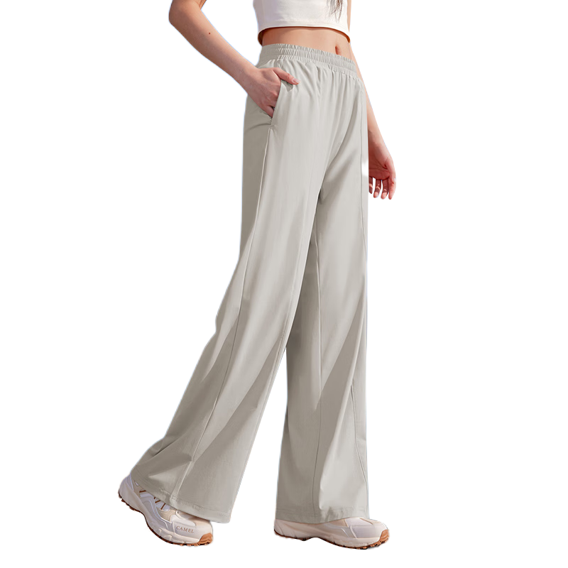 CAMEL Women's Sunscreen Wide-Leg Sports Pants Cool Quick-Dry Loose Casual Pants C26BA9L3040 Truffle Gray L