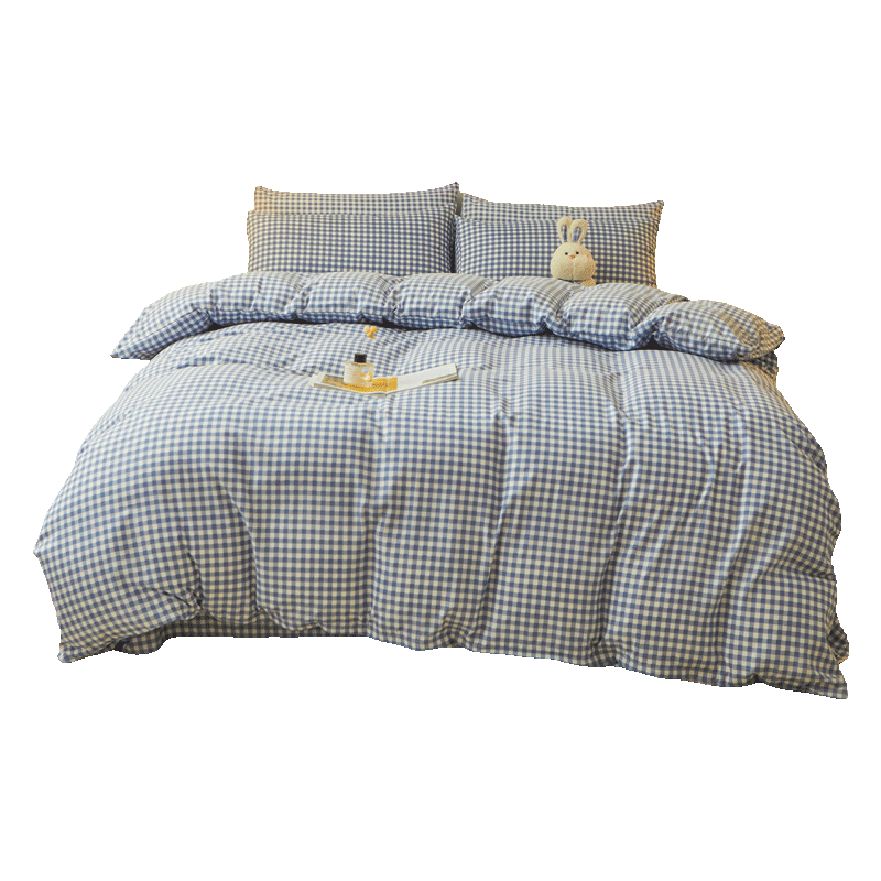 Grace 7A Antibacterial Four-Piece Bedding Set for Double Bed, All-Season Use, Duvet Cover 200*230cm, Suitable for 1.5/1.8 Meter Beds, Blue Small Check Patter