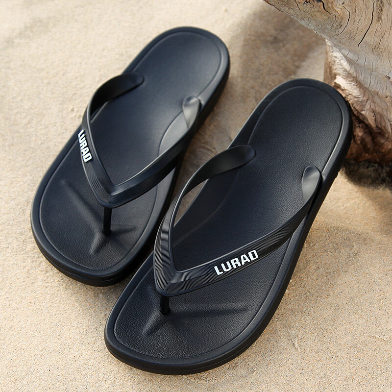 LURAD Men's Casual Outdoor Flip Flops Non-Slip Thong Sandals Black - Thin Straps Size 39-40