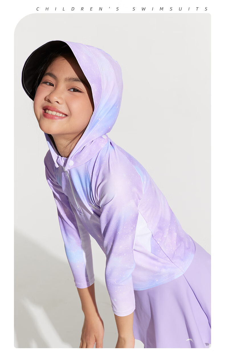 ANTA Kids Girls Two-Piece Long Sleeve Sun Protection Hooded Surfing Swimsuit Training Quick-Dry Hot Spring Swimwear 140 11