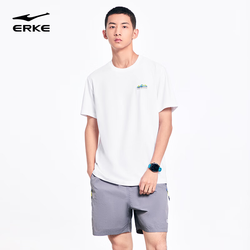 Erke Men's Crew Neck Short Sleeve Knit Shirt Summer Outdoor Antibacterial Sports T-Shirt Casual Loose Base Layer Top