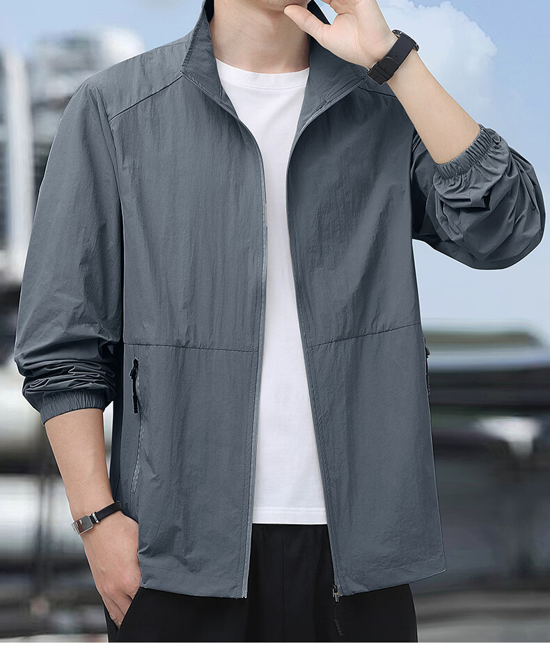 ROMON Men's Summer Sunscreen Jacket Ice Silk Lightweight Skin Jacket Outdoor Fishing Casual Coat 2518 Army Green 2XL 18