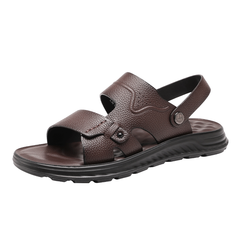 Red Dragonfly Men's Soft Sole Cowhide Casual Beach Shoes Outdoor Dual-Wear Lightweight Business Sandals WTT260922 Brown Size 42