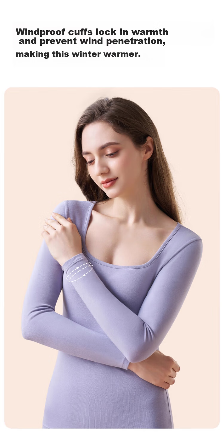 Caiyue Women's Thermal Underwear Xinjiang Cotton Seamless 10A Antibacterial Stretch Pure Cotton Autumn Top and Bottom Set with Square Neck 11