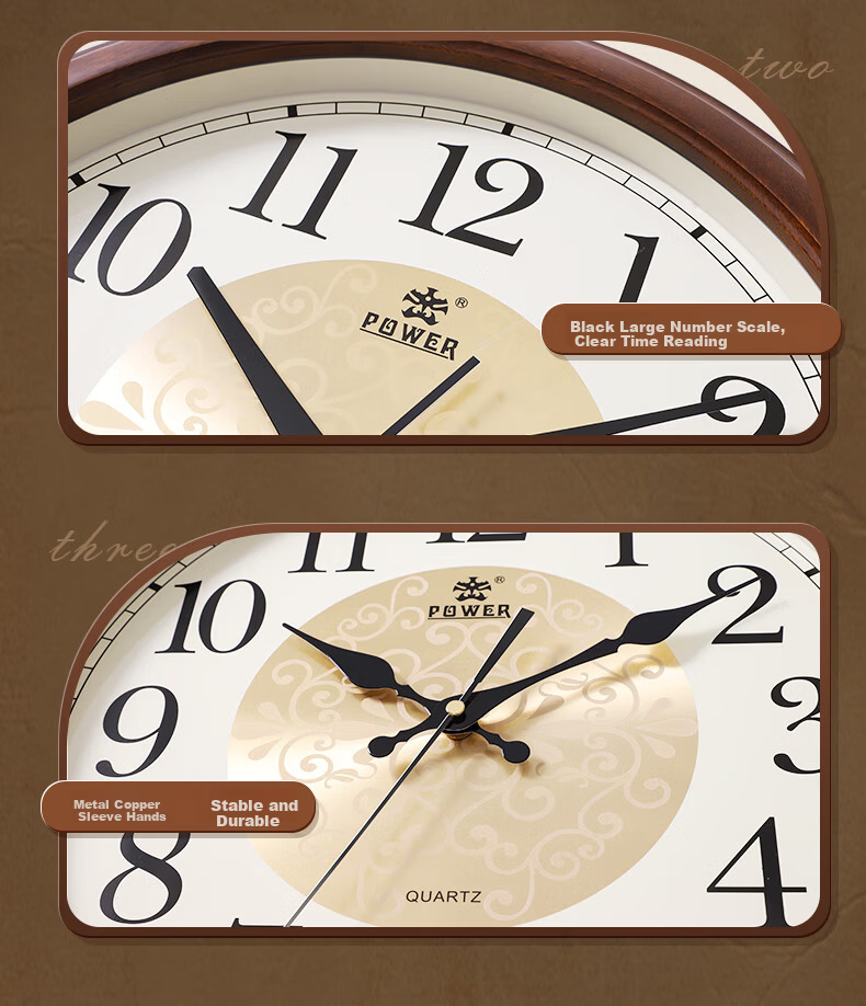 POWER Bawang Solid Wood Wall Clock Living Room 2024 New Large Size Simple Quartz Clock Office 40cm 17