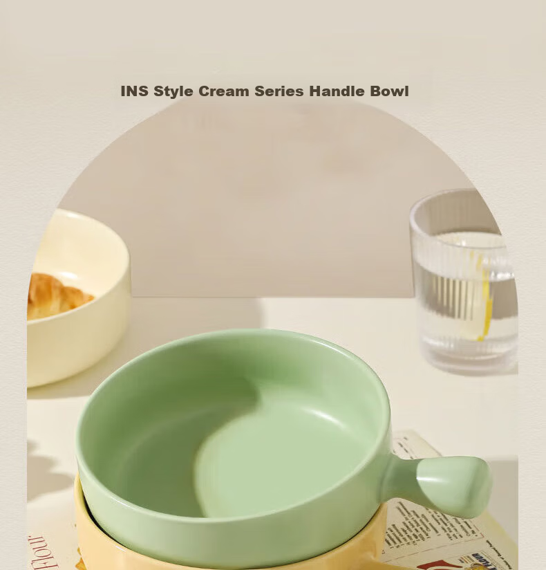Can General Handle Bowl with Handle Baking Bowl Rice Casserole Japanese Style Ramen Ceramic Salad Bowl 650ml 4