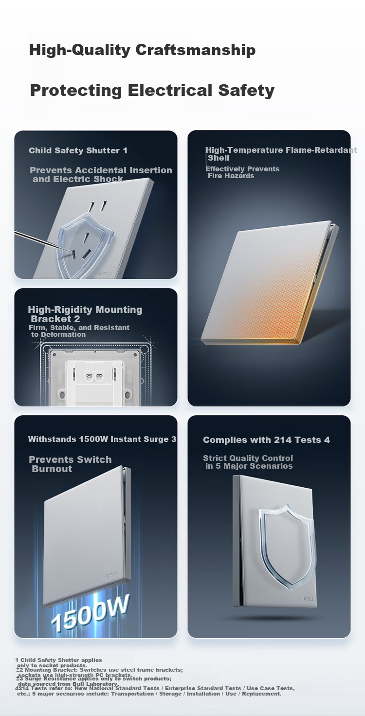 BULL G60 Series 6-Socket 10A+16A Switch Socket 86-Type Ultra-Thin Panel G60Z234 Moon Shadow Gray 6