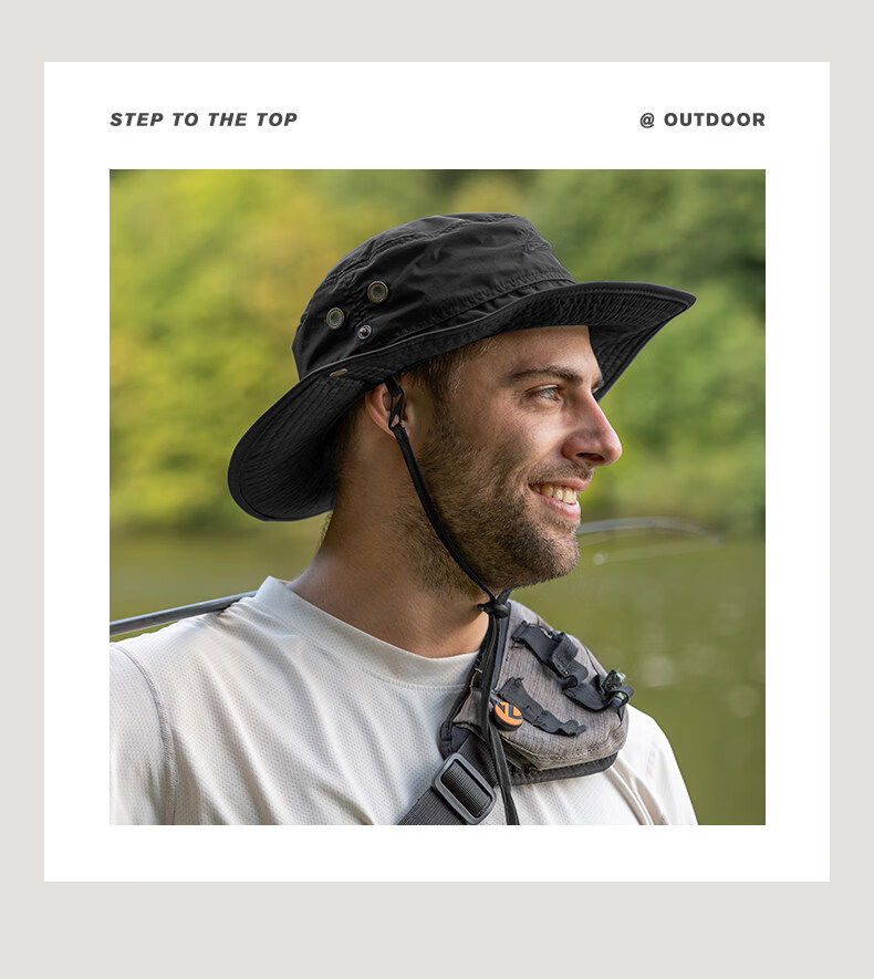 TOPEX Outdoor Men's Summer Mountaineering Bucket Hat Sun Protection Hiking Foldable Water-Repellent Breathable Cap 25