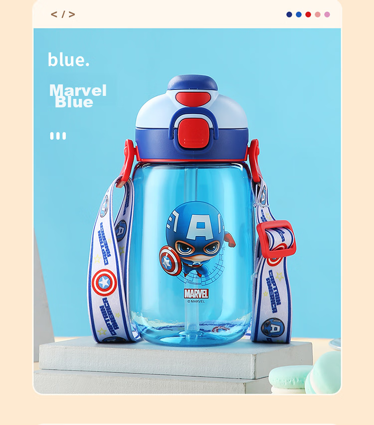 Disney Plastic Water Bottle with Straw for Children, Tritan High-Temperature Resistant Dual-Use Water Bottle for Boys And Girls, Elementary School Students, Direct Drinking Cup 15