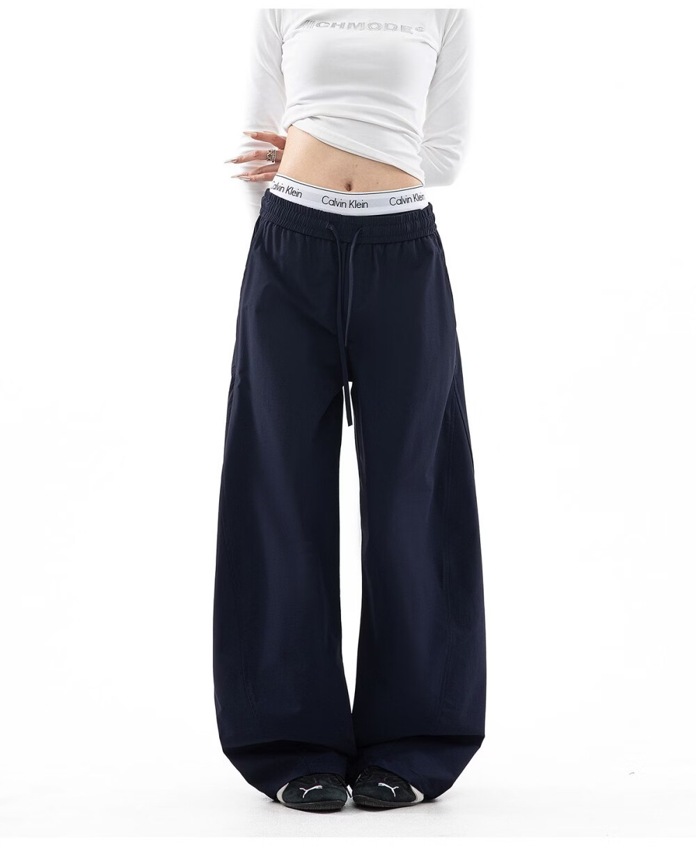 ICH MODE Women's American Style Straight White Pants Summer Loose Popular Cargo Pants Sports Pants Wide Leg Casual Pants Black S 10