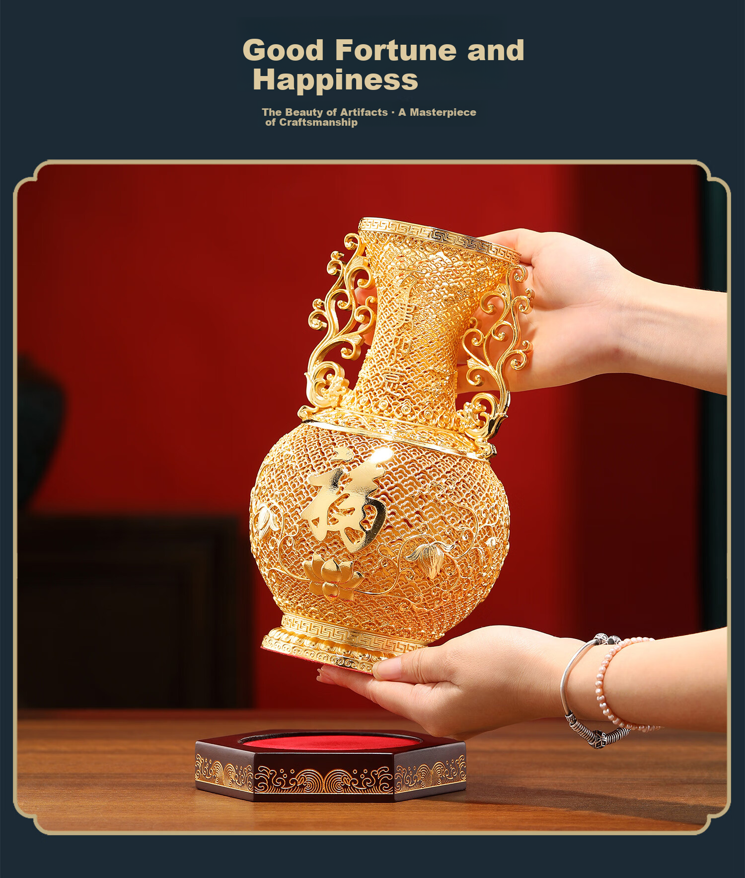 Daming Brass Craftsman Brass Filigree Vase Ornament Home Living Room Entrance Office High-End Decorative Art Gift for Housewarming and Opening Ceremony 10
