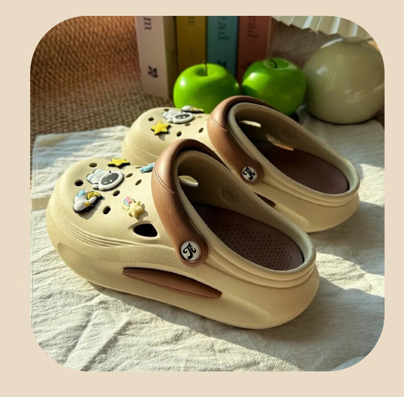TonLion Women's Summer 2026 Hole Shoes, Height-Increasing Dual-Purpose Casual Sandals, Beach Slippers, Yellow, Size 36-37 6