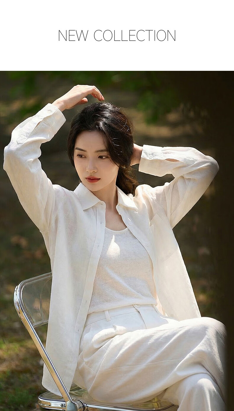 Demana [with Linen Lyocell] Spring Simple Lapel Large Pocket Loose Slimming Concealing Shirt for Women High-End Feel 1