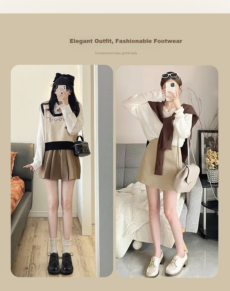 ZHR ZEZHE First Layer Cowhide Women's Commuter Thick Heel Lace-up Work Professional Loafers KM07 Beige Size 37 3