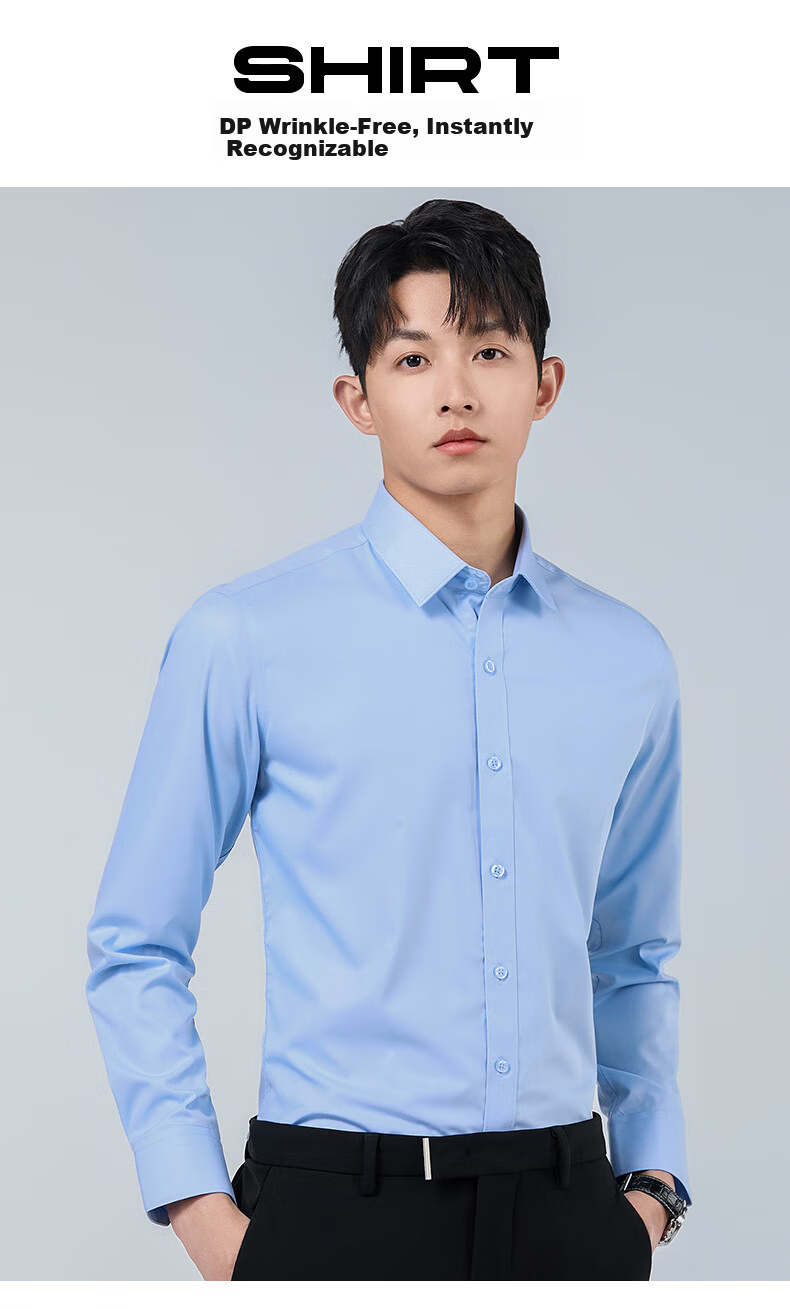 Woodpecker Plain Solid Color Men's Summer Business Wrinkle-Free Dress Shirt Suit Groomsman Long Sleeve White 41 2