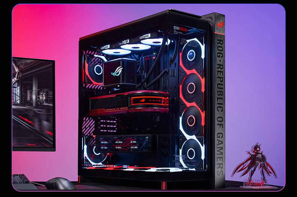 ASUS ROG Phantom Gaming Case Deluxe Edition Right-Angle Tempered Glass 9.2-Inch Display Module Rotatable Fan Bracket GR801 21