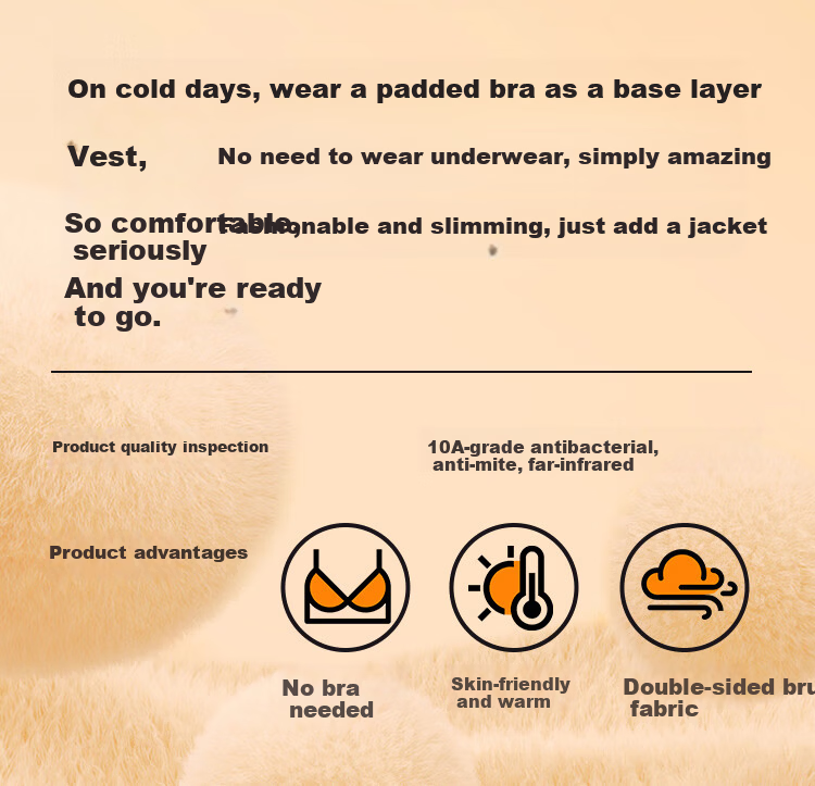 LangSha Women's Thermal Camisole Vest Autumn Winter Mulberry Silk Fleece Thickened Antibacterial Heating Seamless Built-in Bra One-piece Underwear 1