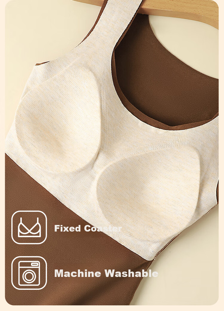 LangSha Women's Thermal Camisole Vest Autumn Winter Mulberry Silk Fleece Thickened Antibacterial Heating Seamless Built-in Bra One-piece Underwear 5