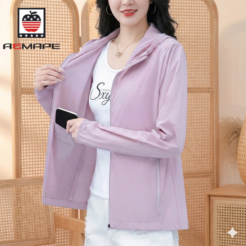 AEMAPE Lightweight Sunscreen Jacket for Women Summer 2026 New Mid-Aged Mom UV Protection Outdoor Skin Jacket Coat