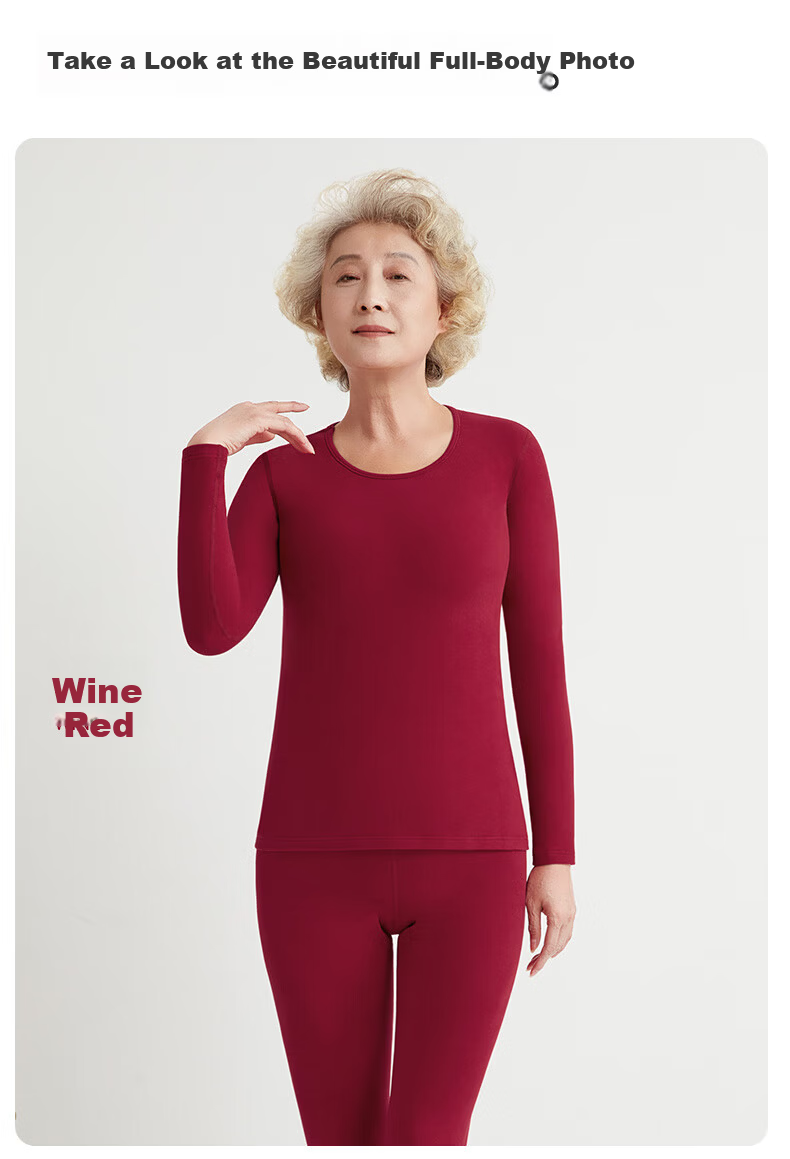 CASENLAND Women's Middle-Aged and Elderly Thermal Underwear Set, Fleece-Lined, Thickened, Antibacterial, 100% Cotton, Autumn Shirt and Pants for Moms 28