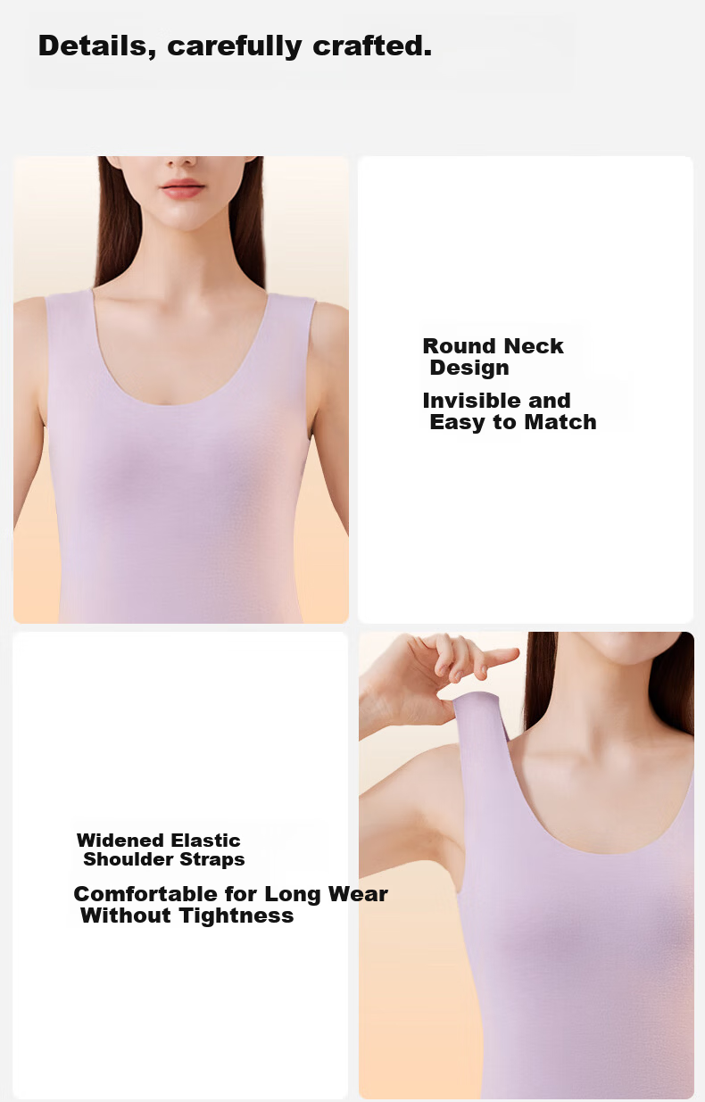 GUJIN Seamless Thermal Vest Women's Base Layer Camisole Polyester-Free Autumn Winter Antibacterial Close-Fitting Warmth 7