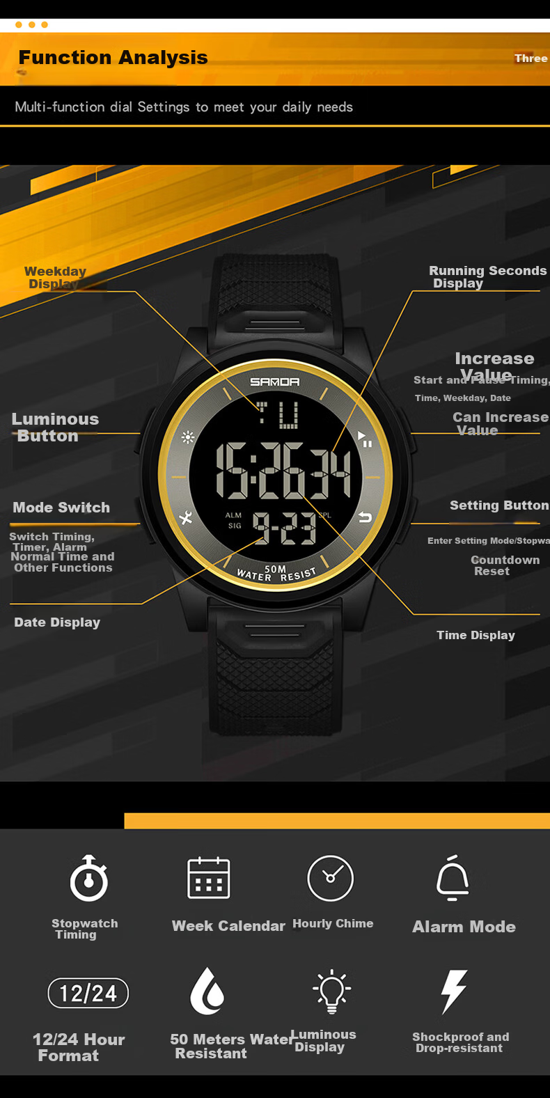 GEORGCOUNT Men's Watch for Students, Teen Boys, Junior High and High School, Multifunctional Waterproof Luminous Children's Digital Watch 9