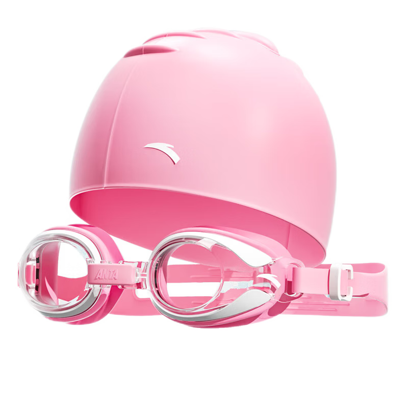 ANTA Swimming Goggles And Cap Set for Children, Comfortable Waterproof Anti-Fog High Definition Youth Swimming Glasses Set, Cherry Blossom Pink