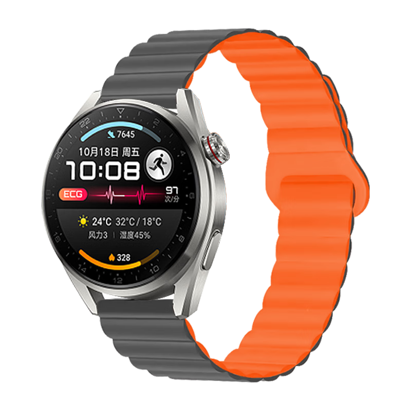 MSSM Compatible Watch Band for Huawei Watch 4 Pro/GT6/6 Pro/5/4/3/GT5 Pro, Silicone Magnetic Loop Strap [Fresh Orange with Gray], 46/48mm Dial-22mm