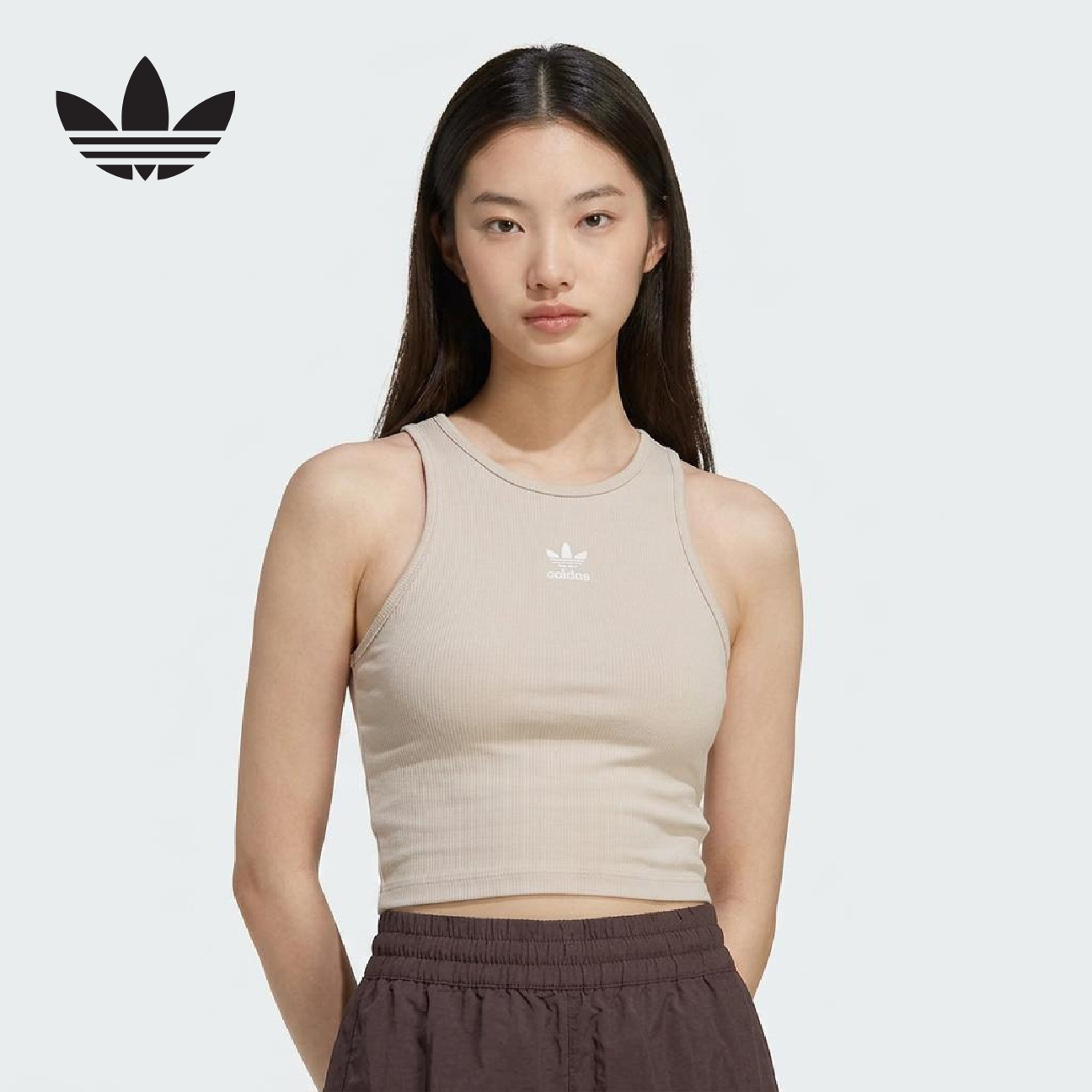 Adidas Originals Women's ESS RIB TANK Fitted Tank Top KD3822 Brown M 2
