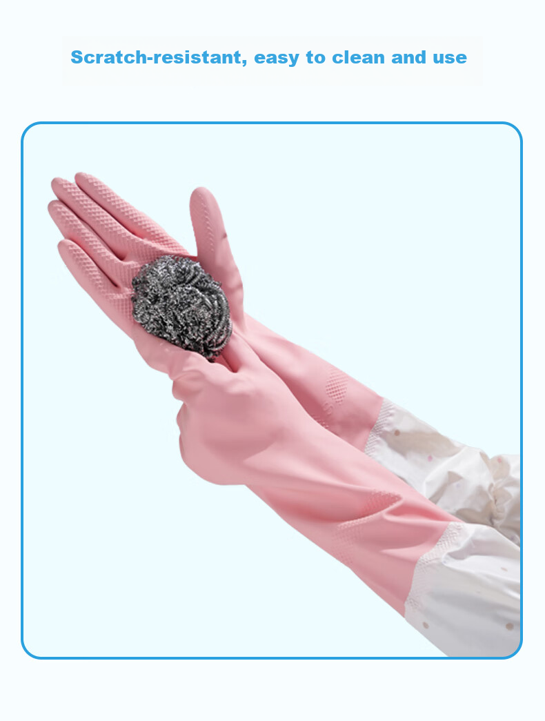 Titanfine Extended Household Natural Latex Gloves 1 Pair Size S Cleaning Laundry Wear-Resistant Waterproof Sleeve Autumn Winter Purple 10