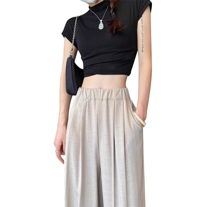 Langsha TR Bamboo Fiber Summer Wide-Leg Pants for Women Thin Draped Loose Casual New Chinese Style Ice Silk Trousers