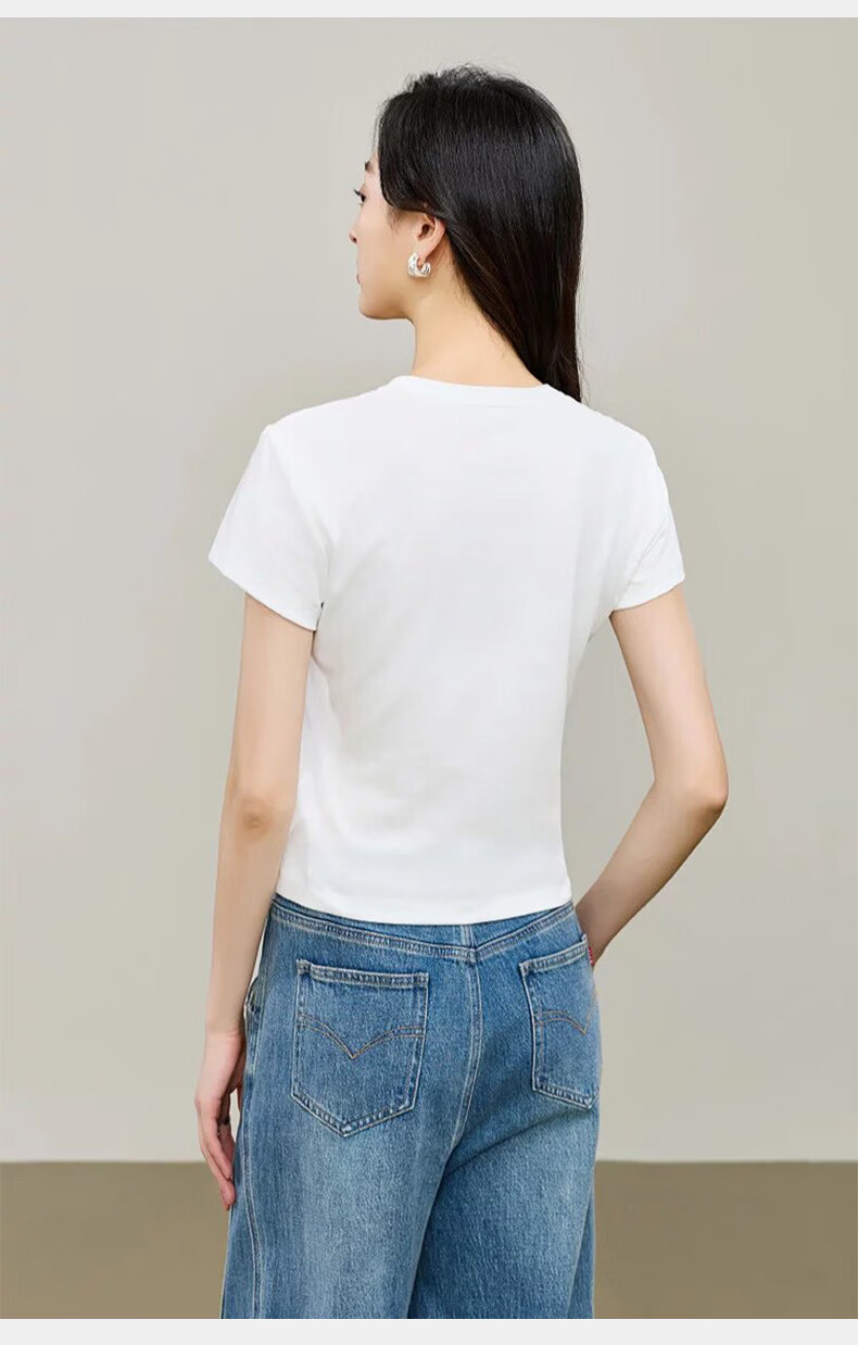 Langsha Women's Short Sleeve High Cotton T-Shirt Summer Slim Fit Casual Solid Color Top 16