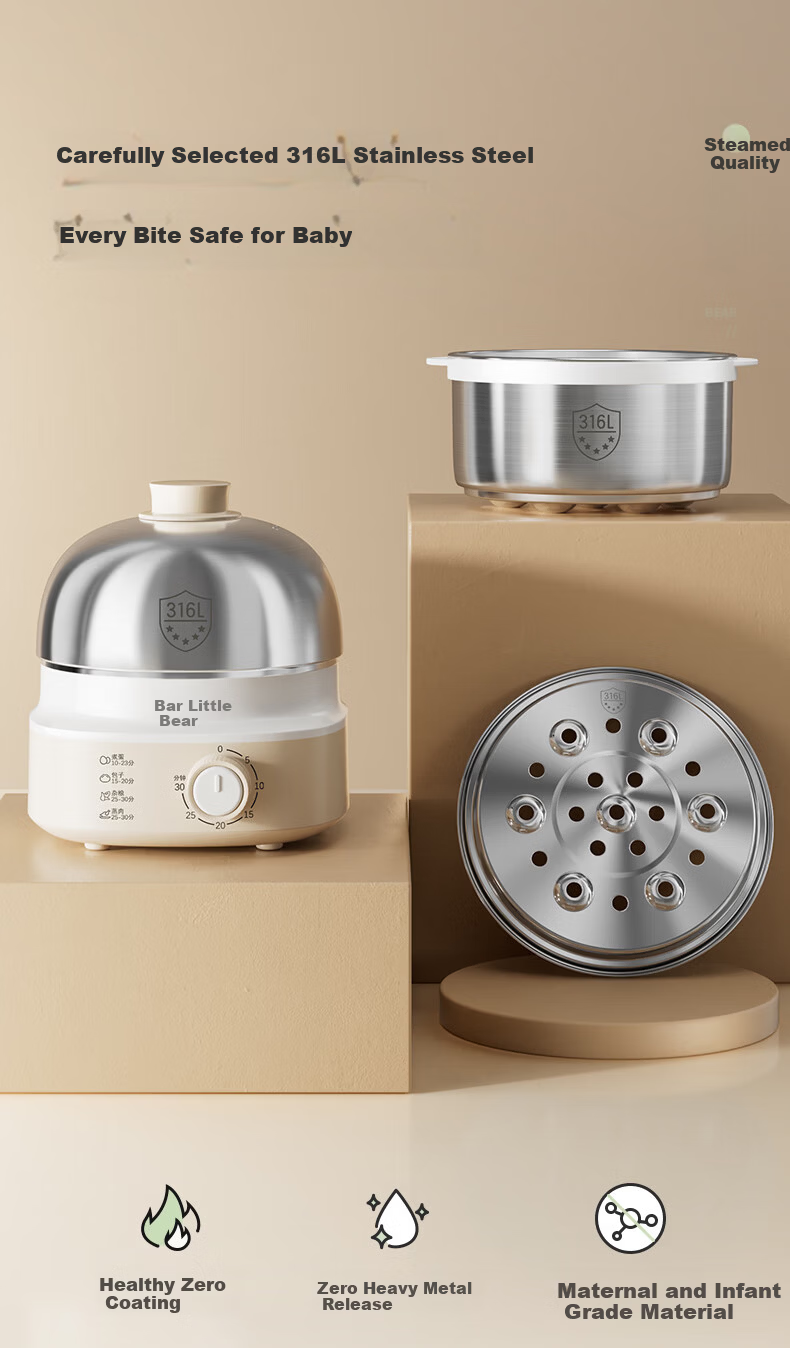 Bear Electric Egg Cooker Steamer 316 Stainless Steel Auto Power-Off Double Layer Multifunctional Breakfast Egg Cooker ZDQ-Y14F3 5