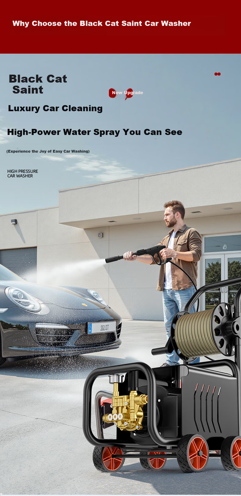 Black Cat Saint General Car Washer High Pressure Water Gun Powerful Car Cleaning Machine 220V Household High Pressure Cleaner High Pressure Spray Gun Car Wash Pump 2