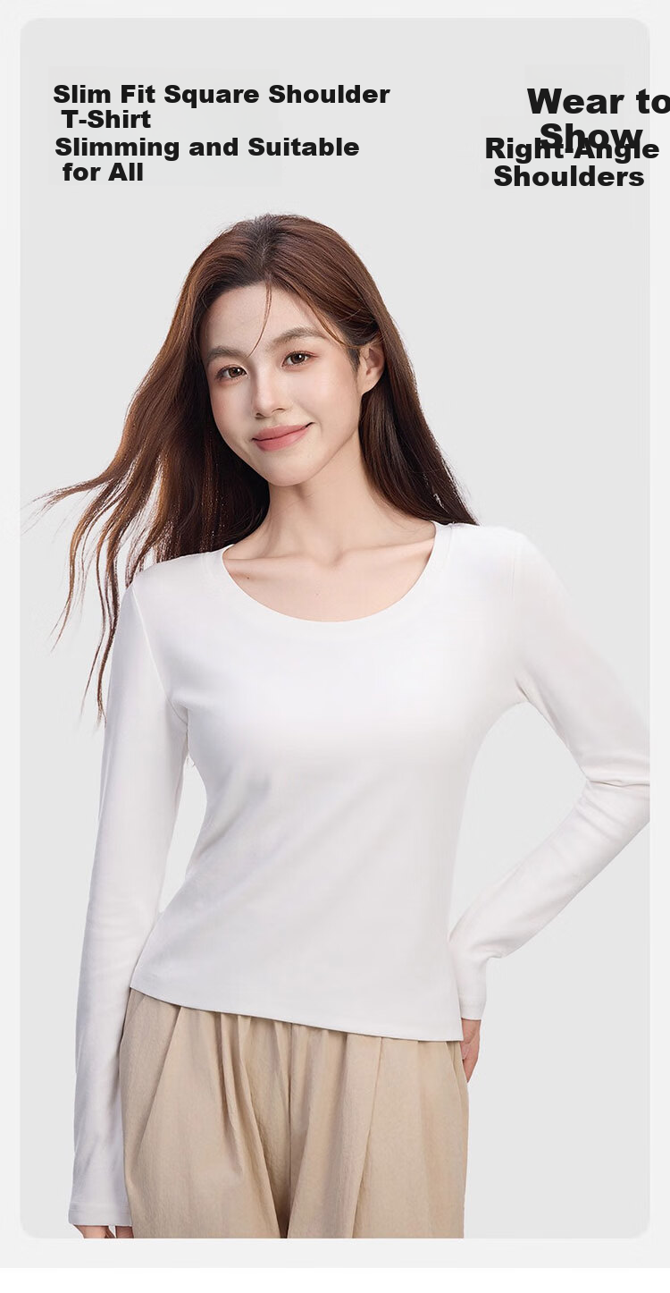 Woodpecker Women's Regular Shoulder Long Sleeve T-Shirt Round Neck Autumn 2025 New Slim Fit Black M 1