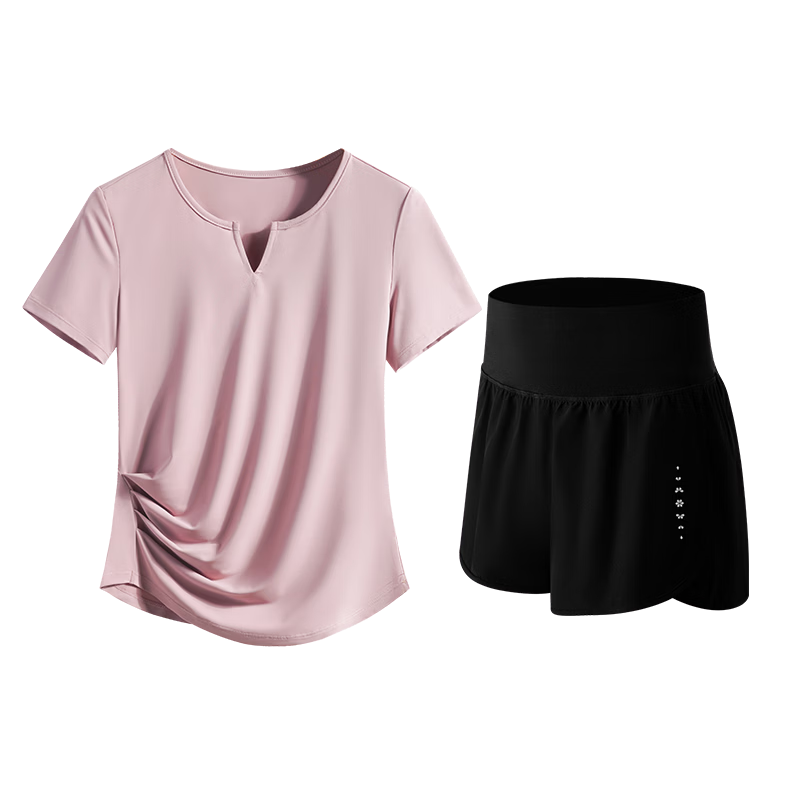 Baisirong Plus Size Women's Running Sportswear Professional Training Set Anti-Exposure Shorts Loose Breathable Quick-Dry 2-Piece Set