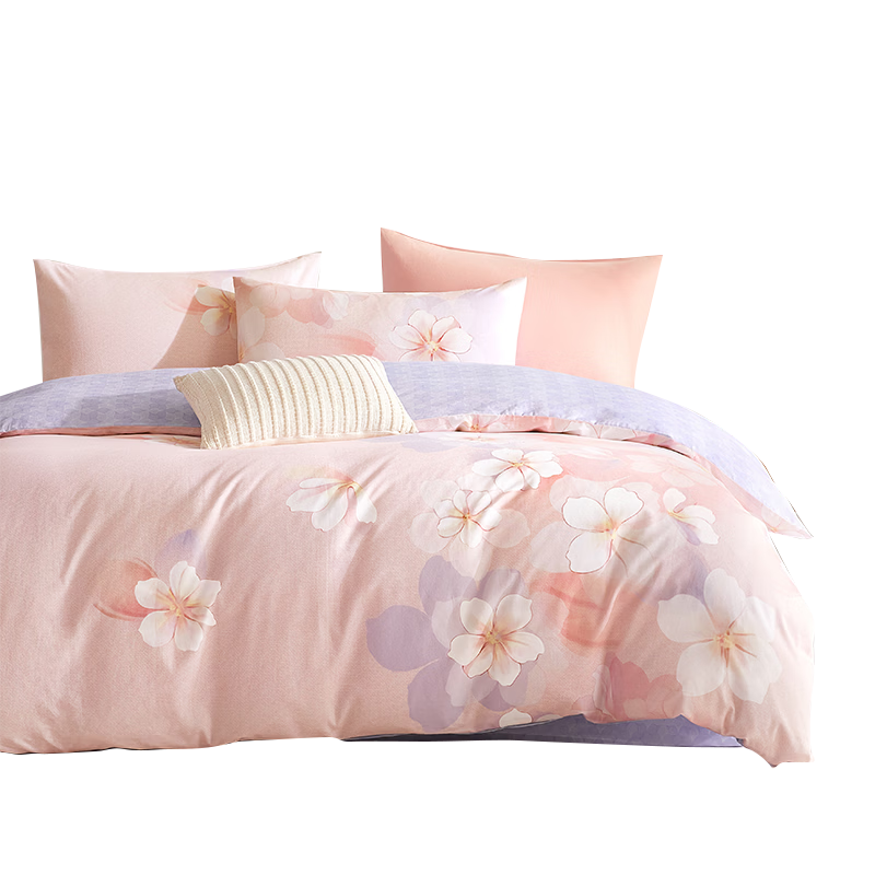 Boyang Home Textiles 4-Piece Pure Cotton Bedding Set 100% Cotton Duvet Cover Fitted Sheet Full Cotton Quilt Cover for 1.8m Bed Qinghe Yue