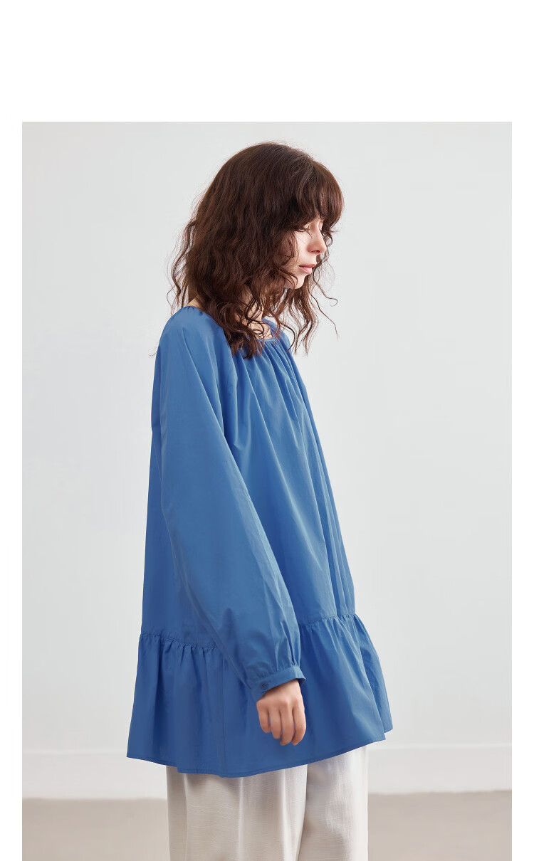 Demana [Pure Cotton Poplin] Spring Elegant Round Neck Mid-Length Doll Shirt Loose Small Size Blouse for Women 23