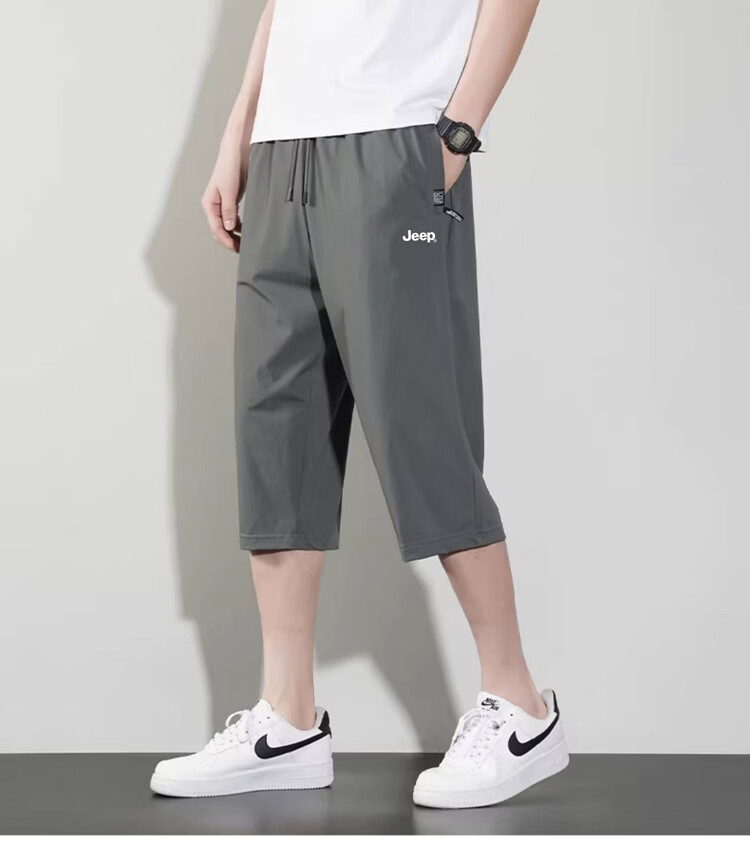 JEEP Men's Summer New Ice Silk Thin Seven-Point Casual Sports Shorts Black L 20