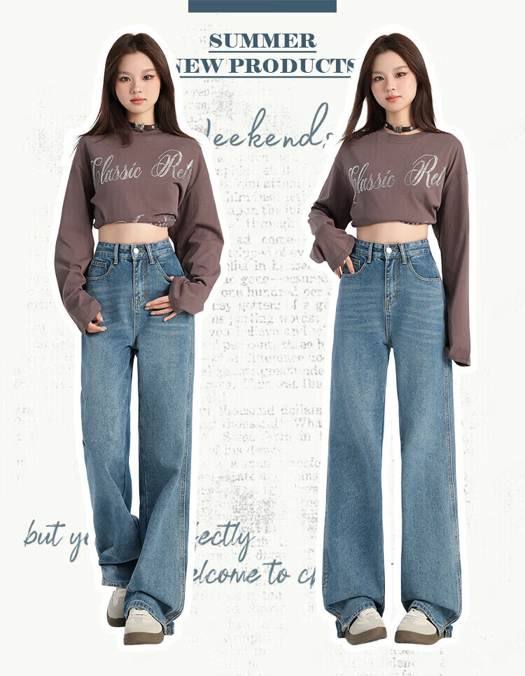 Pierre Cardin Jeans for Women, Summer High-Waisted Loose-Fit Slimming Lyocell Casual Straight-Leg Versatile Cropped Pants, Vintage Blue M 14