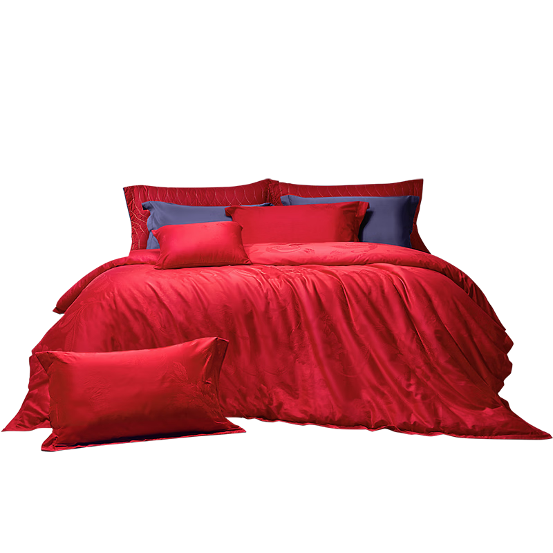 FUANNA Home Textile Wedding Four-Piece Set, Pure Cotton Wedding Bedding Set with Jacquard Pattern in Bright Red, for 1.8m Bed (230*229cm)