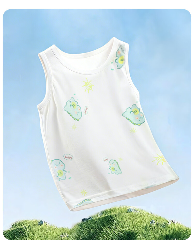 9i9 Children's Cotton Vest Summer Thin Sleeveless Top Boys Girls Baby Infant Belly Protector Dinosaur 0-2 Years 9