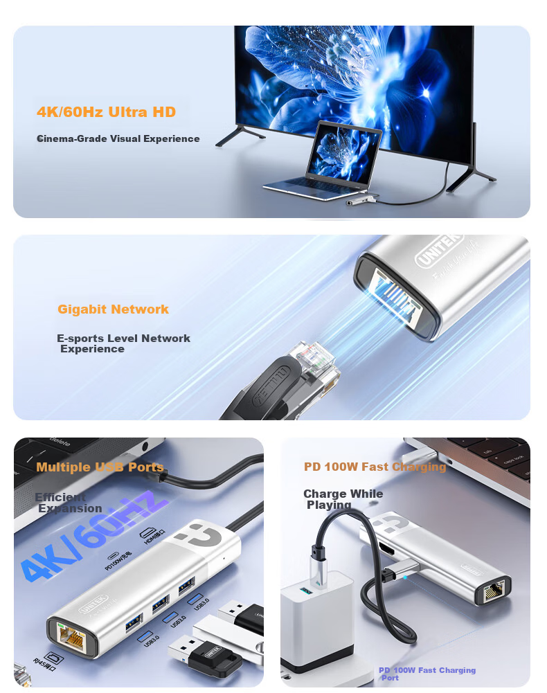 Superior Type-C Docking Station with Ethernet Port 4K60Hz Ultra HD HDMI Display Expansion Gigabit Ethernet Adapter USB3.0 Compatible with Huawei Apple MacBook Neo 3