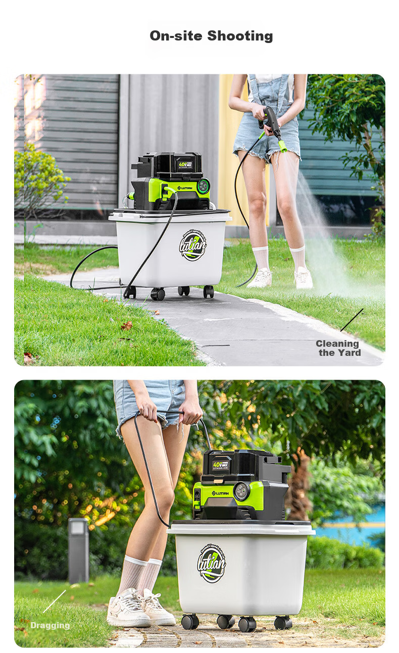 LUTIAN 40V Cordless Car Washer Dual Battery Pack with Water Tank 800W Home Lithium Battery High-Pressure Cleaning Gun Yao S6 14