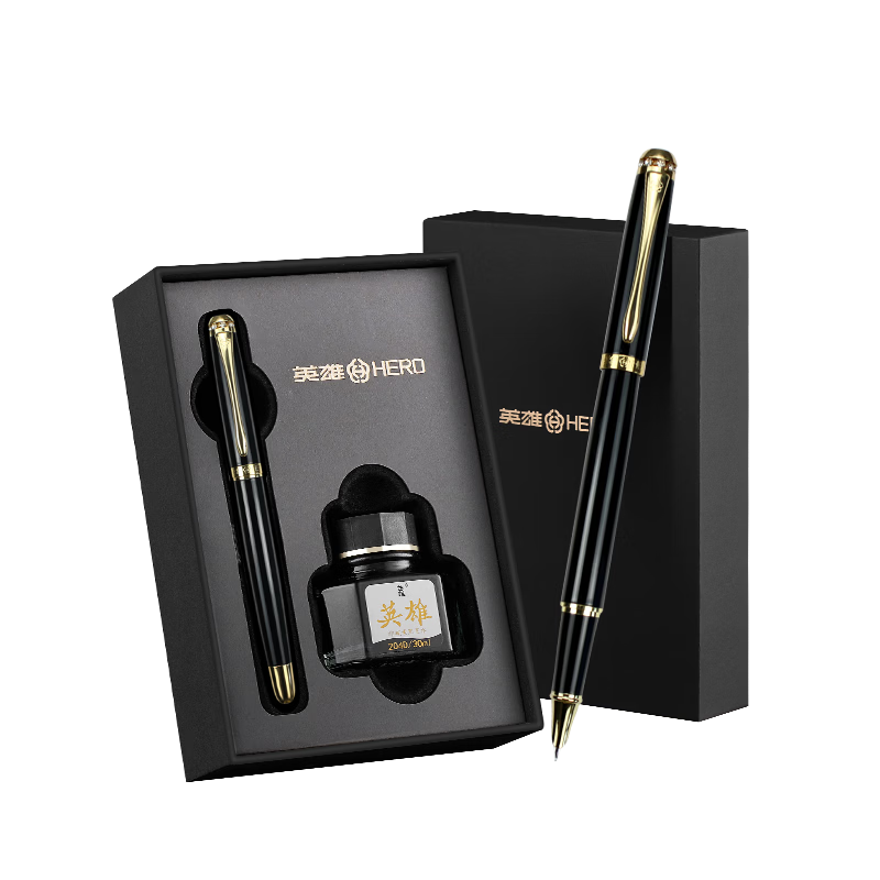 HERO Fountain Pen Gift Box Set, High-End Exquisite Adult Handwriting Practice Birthday Gift Business Present, 1520 Ink Gift Box, Black Liya