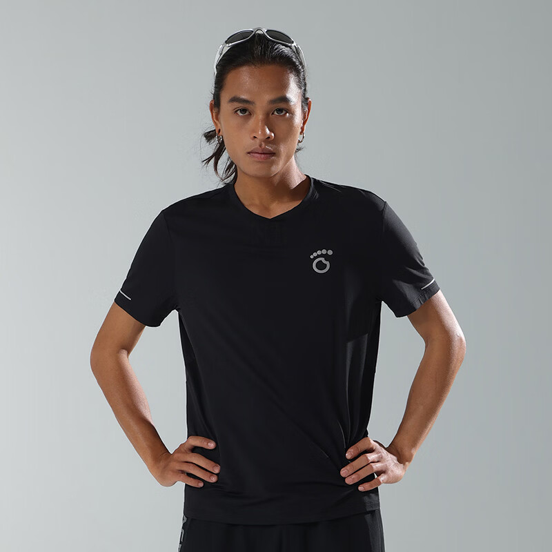 Macondo 26 Spring Summer New Sports Running Henry Shirt Moisture-Wicking Quick-Dry Cooling Short Sleeve Black Men 2XL