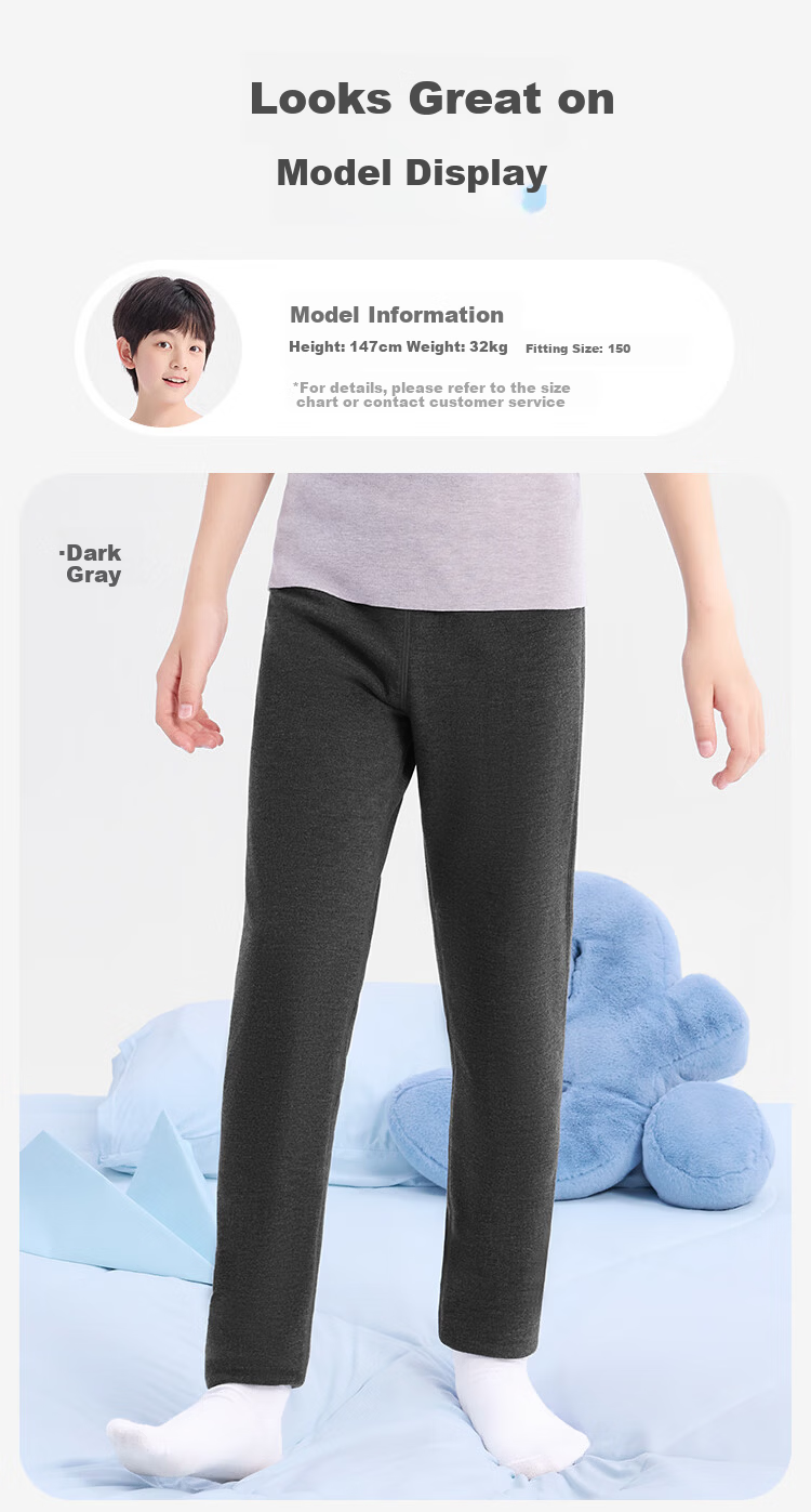 Jiusuiban Kids Thermal Pants Boys Double-Layer Thick Fleece School Uniform Leggings Youth 7A Antibacterial Sports Cotton Wool Pants 13