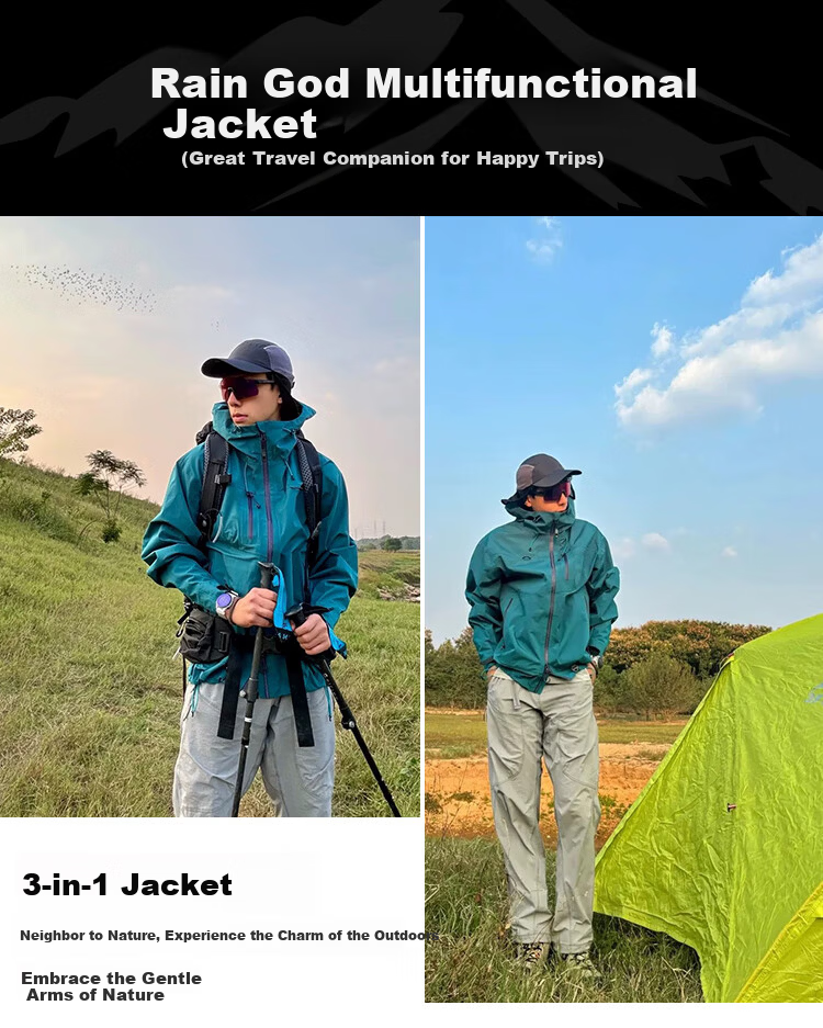 JEEP SPIRIT Outdoor 3-in-1 Waterproof Windproof Hiking Jacket Autumn Winter Couple Mountain Climbing Coat Men Secret Purple M 2