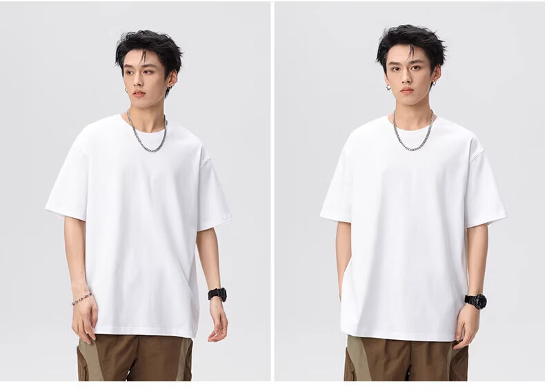 Langsha Men's Short Sleeve Pure Cotton T-Shirt Summer Heavyweight 2026 New Drop Shoulder Loose Casual Simple Half Sleeve Top 14