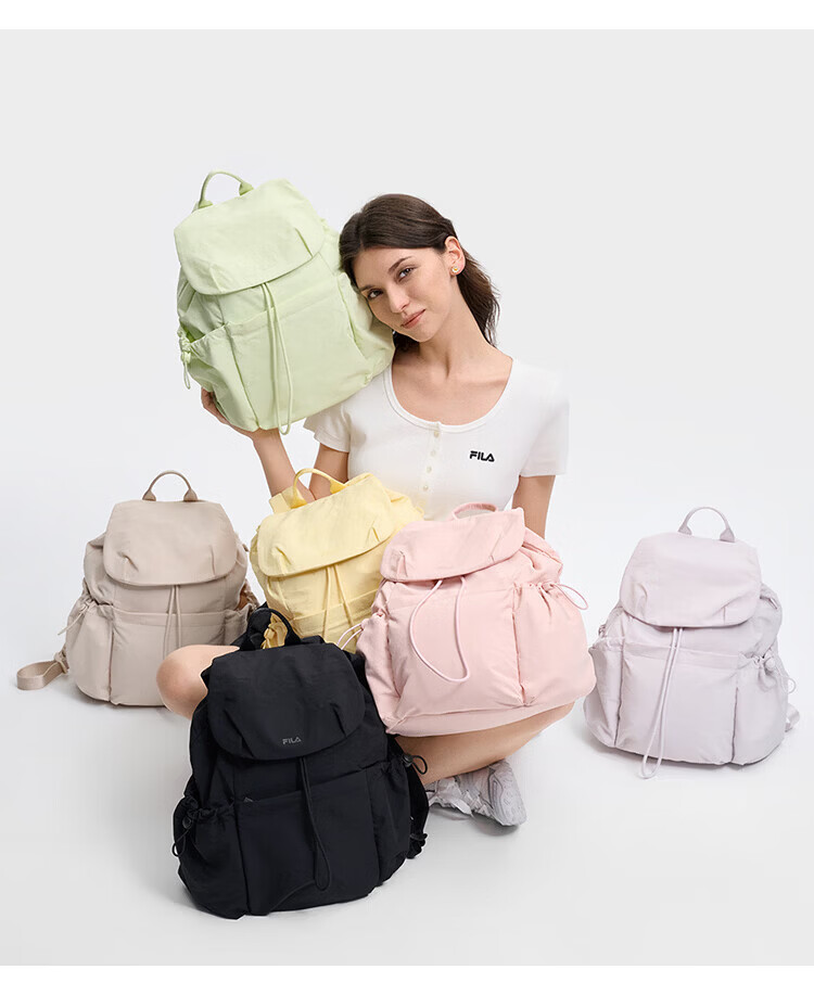 FILA Han So-hee Style Official Women's Summer Macaron Multi-Pocket Backpack School Bag Casual Bag 17